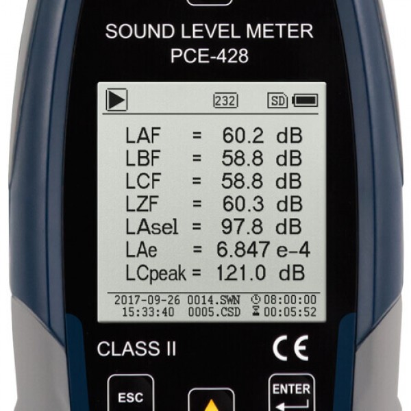 PCE-432 профессиональный шумомер с октавной полосой 1/1 или 1/3 с GPS (класс 1)